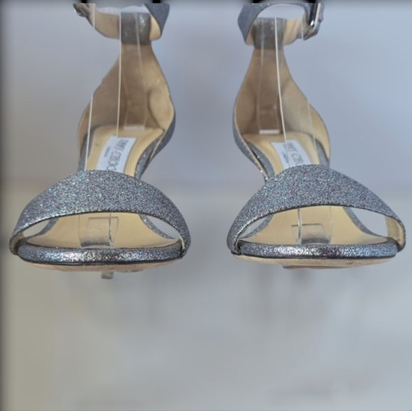 Jimmy Choo Edina 85 Ankle Strap Sparkle Sandals Luxury Leather Heels - Picture 15 of 17